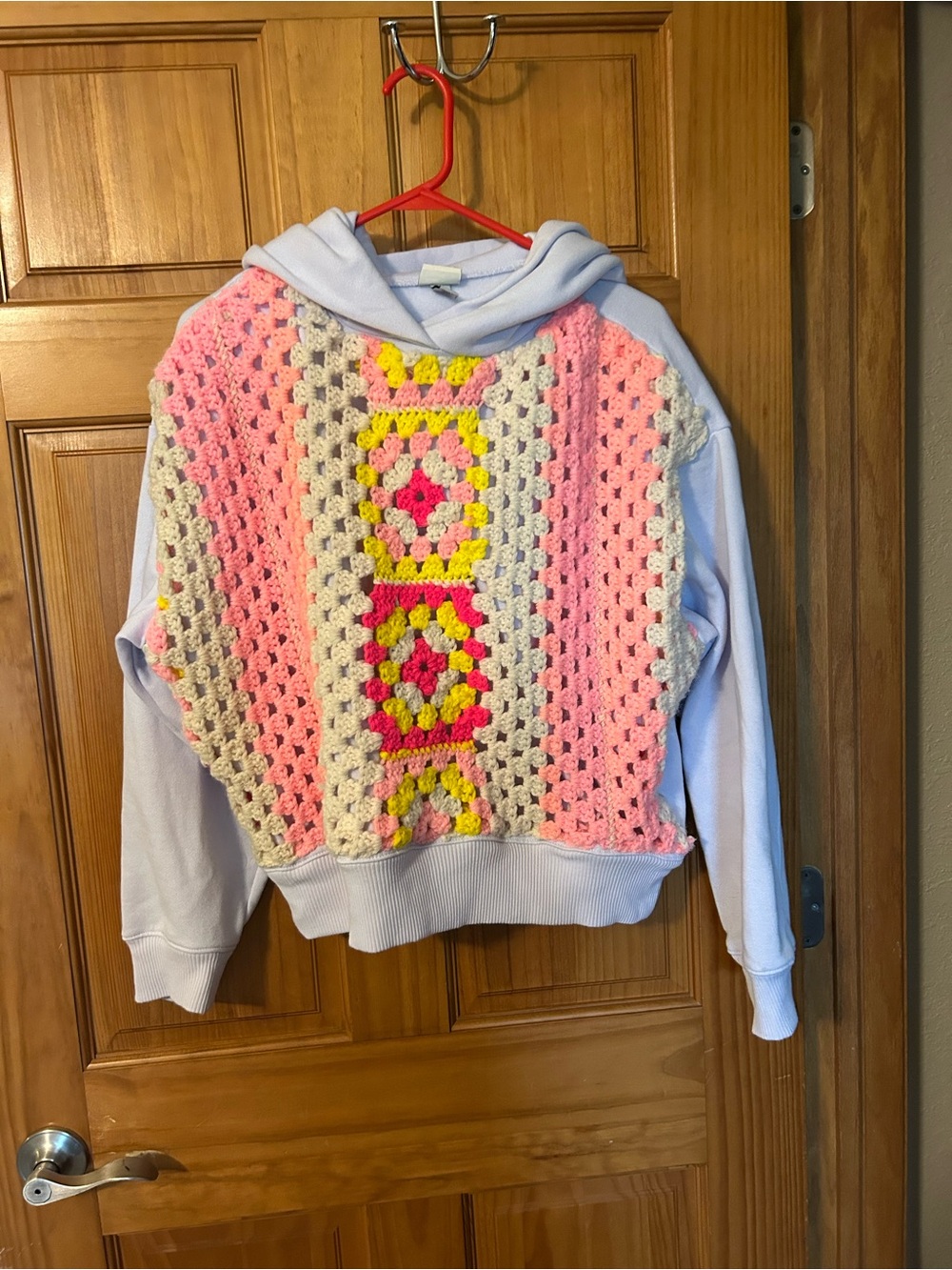 a new day Pastel Crochet Hoodie - Lilac, Pink & Yellow